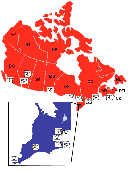 Map of Canada showing Fogolars